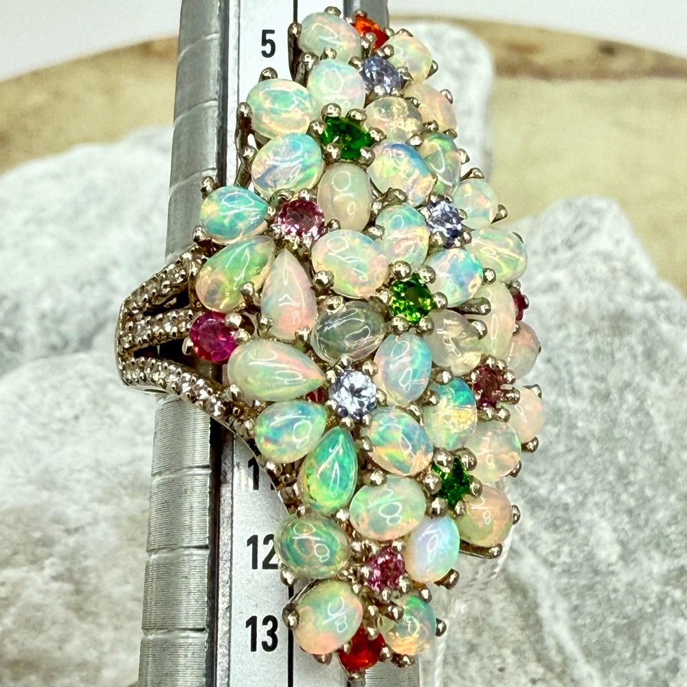 Premium Ethiopian Welo Opal & MultiGemstone 5.75 ctw Statement Ring Platinum/925 - Picture 17 of 17